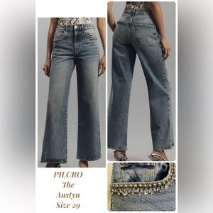 Pilcro Anthropologie The Austyn Rhinestone Embellished Wide Leg Jeans Size 29